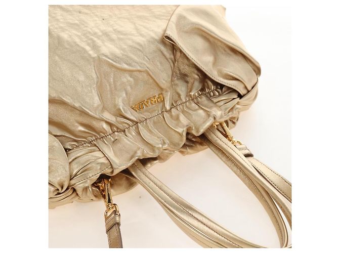 PRADA Hand Bag Leather 2way Gold - vista 6