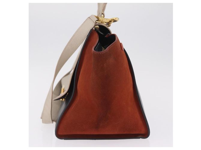 Trapèze Céline CELINE Trapeze Hand Bag Leather 2way Beige Gold - vista 3