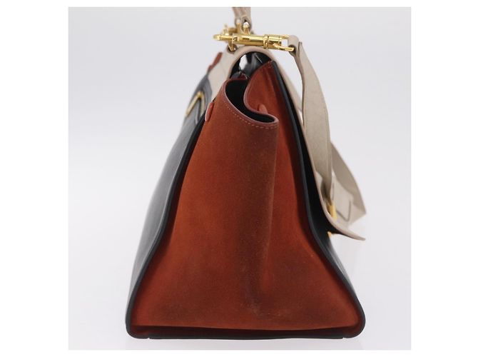 Trapèze Céline CELINE Trapeze Hand Bag Leather 2way Beige Gold - vista 4