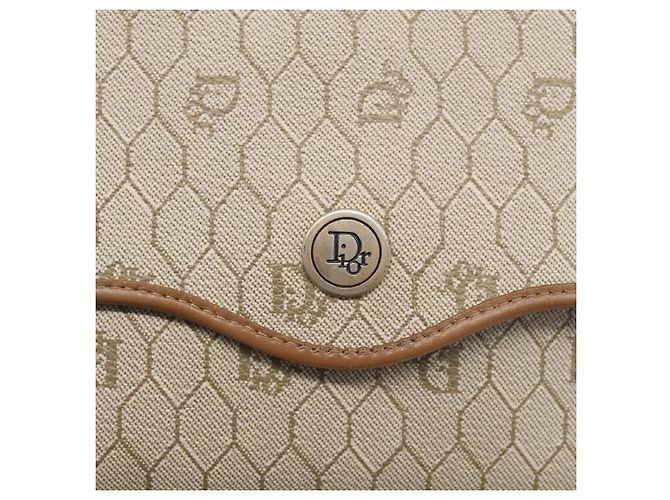 Christian Dior Honeycomb Canvas Shoulder Bag PVC Beige Gold - vista 14