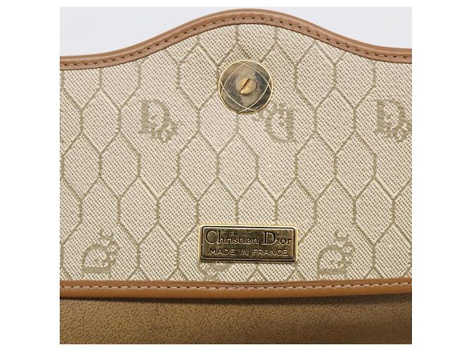 Christian Dior Honeycomb Canvas Shoulder Bag PVC Beige Gold - vista 16