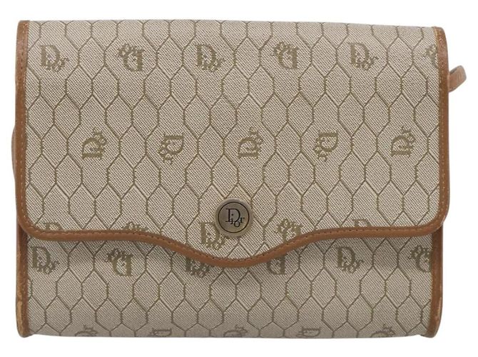 Christian Dior Honeycomb Canvas Shoulder Bag PVC Beige Gold - vista 2