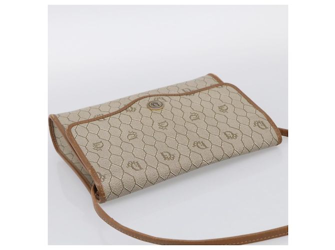 Christian Dior Honeycomb Canvas Shoulder Bag PVC Beige Gold - vista 6