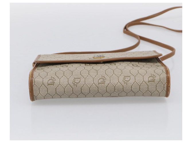 Christian Dior Honeycomb Canvas Shoulder Bag PVC Beige Gold - vista 9