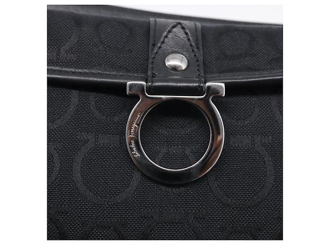 Salvatore Ferragamo Gancini Shoulder Bag Canvas Black Silver - vista 10