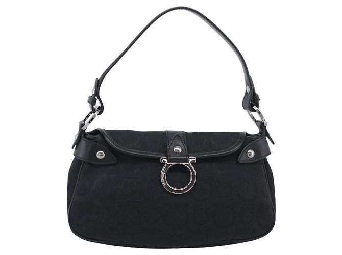 Salvatore Ferragamo Gancini Shoulder Bag Canvas Black Silver - vista 13