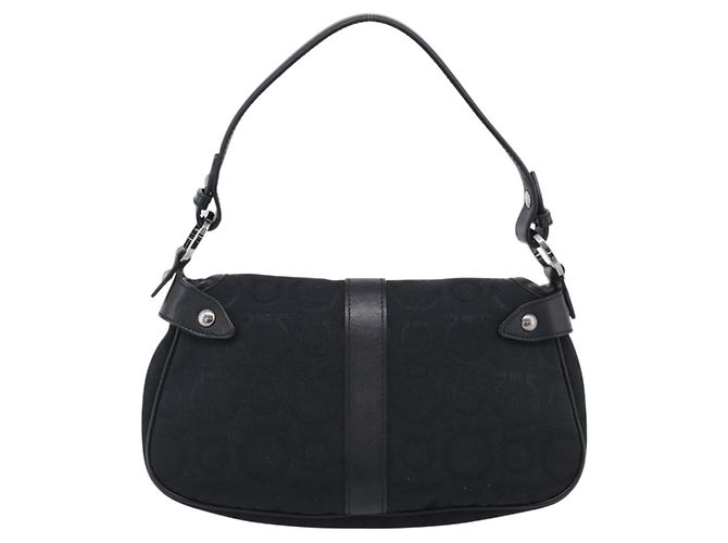 Salvatore Ferragamo Gancini Shoulder Bag Canvas Black Silver - vista 2