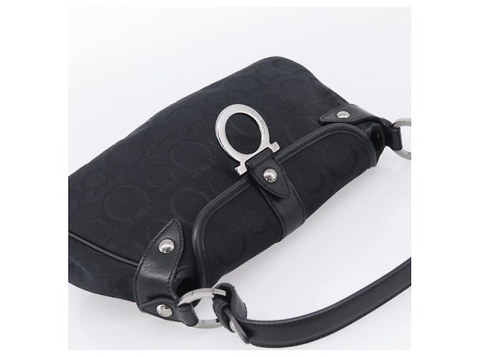 Salvatore Ferragamo Gancini Shoulder Bag Canvas Black Silver - vista 6