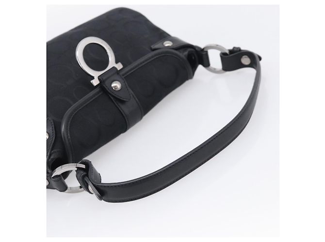 Salvatore Ferragamo Gancini Shoulder Bag Canvas Black Silver - vista 7