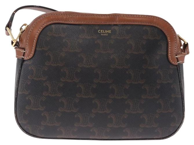 Céline CELINE Triomphe Shoulder Bag PVC Leather Black Gold Tone - vista 13