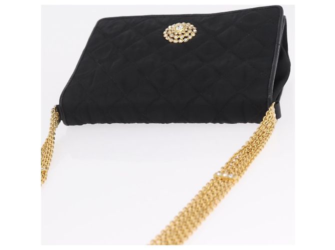 CHANEL Matelasse Chain Shoulder Bag Nylon Black Gold Tone CC - vista 6