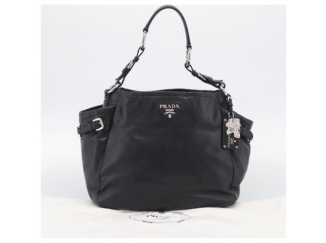 PRADA Shoulder Bag Leather Black Silver - vista 12
