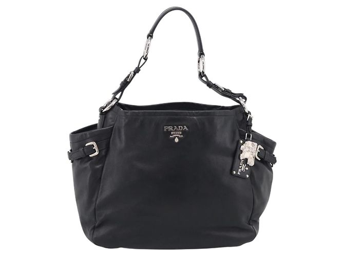 PRADA Shoulder Bag Leather Black Silver - vista 13
