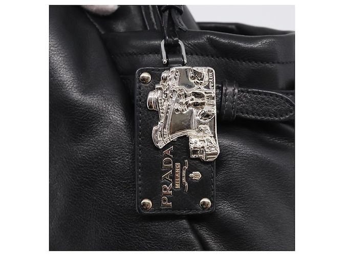 PRADA Shoulder Bag Leather Black Silver - vista 17