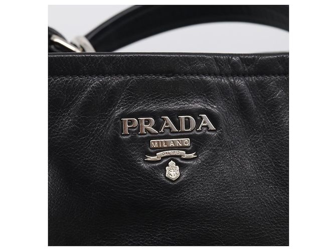 PRADA Shoulder Bag Leather Black Silver - vista 18