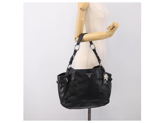 PRADA Shoulder Bag Leather Black Silver - vista 25