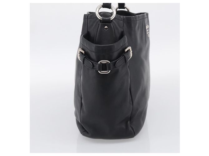 PRADA Shoulder Bag Leather Black Silver - vista 3