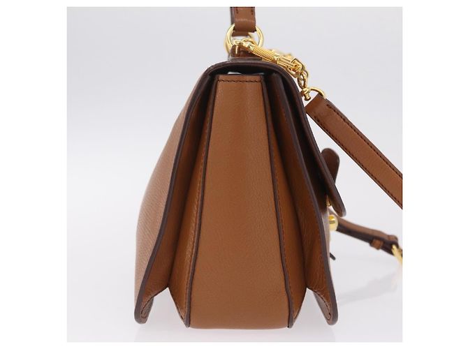 Miu Miu Madras Hand Bag Leather 2way Brown Gold - vista 4