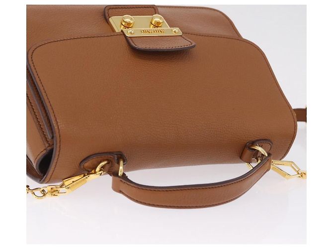 Miu Miu Madras Hand Bag Leather 2way Brown Gold - vista 6
