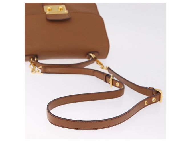 Miu Miu Madras Hand Bag Leather 2way Brown Gold - vista 8