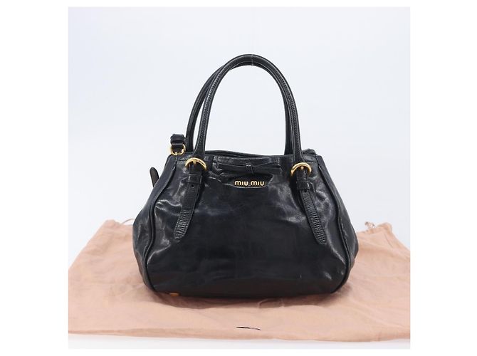 Miu Miu Hand Bag Leather 2way Black Gold Tone - vista 12