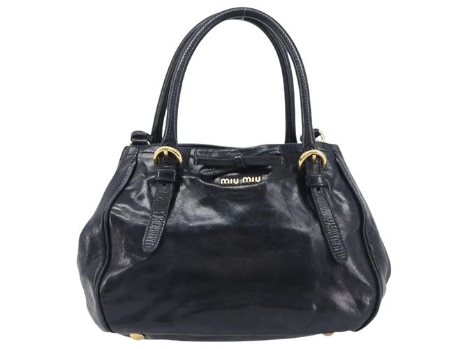 Miu Miu Hand Bag Leather 2way Black Gold Tone - vista 13