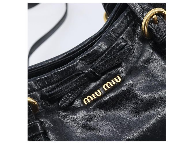 Miu Miu Hand Bag Leather 2way Black Gold Tone - vista 19