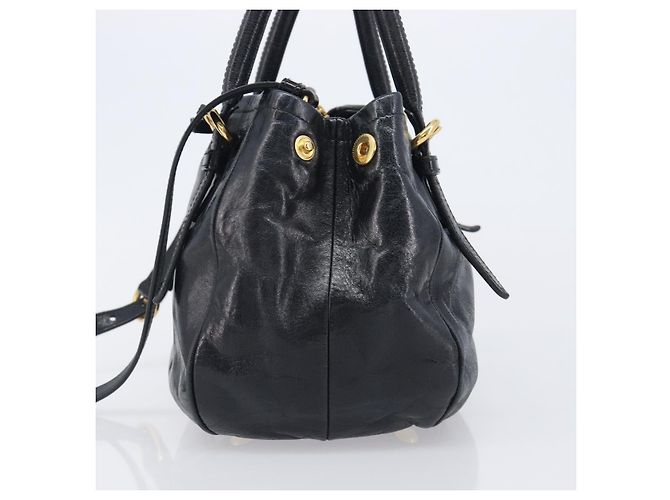 Miu Miu Hand Bag Leather 2way Black Gold Tone - vista 3