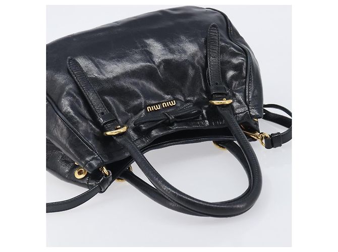 Miu Miu Hand Bag Leather 2way Black Gold Tone - vista 6