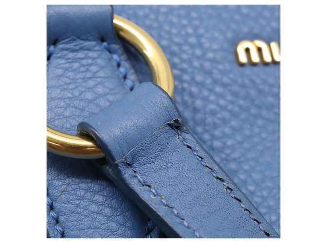 Miu Miu Tote Bag Leather Blue Gold - vista 10