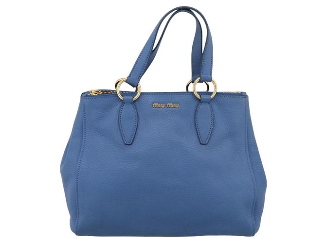 Miu Miu Tote Bag Leather Blue Gold - vista 13