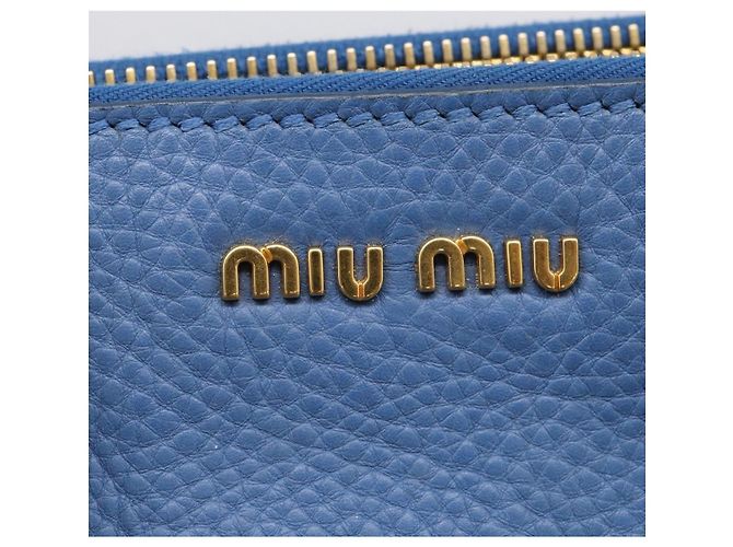 Miu Miu Tote Bag Leather Blue Gold - vista 18