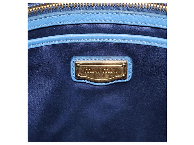 Miu Miu Tote Bag Leather Blue Gold - vista 19