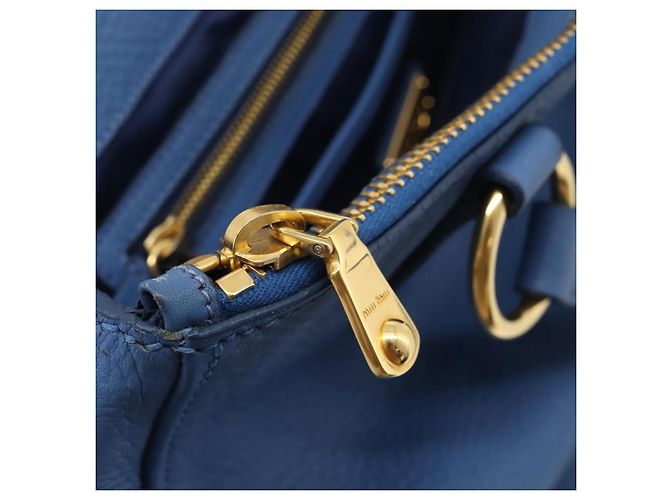 Miu Miu Tote Bag Leather Blue Gold - vista 25