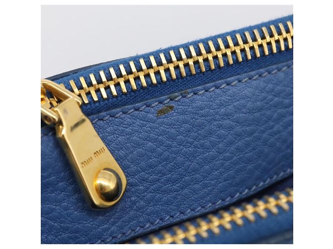 Miu Miu Tote Bag Leather Blue Gold - vista 27