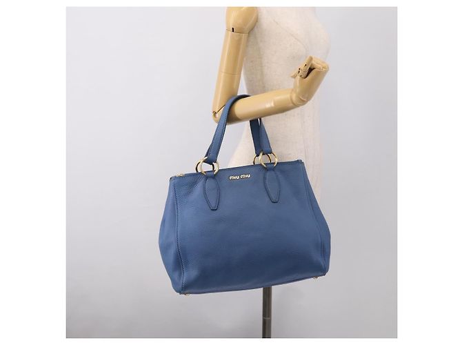 Miu Miu Tote Bag Leather Blue Gold - vista 30