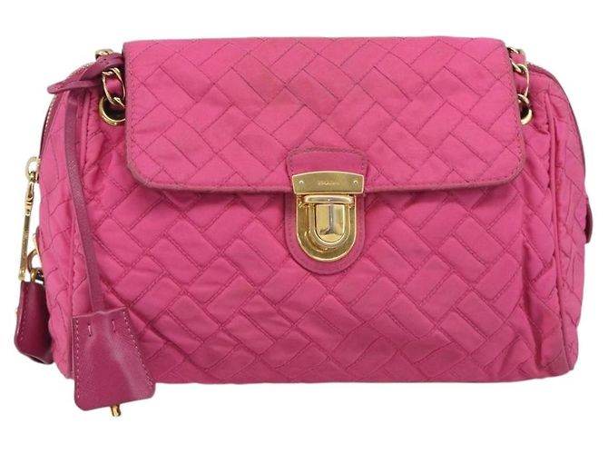 PRADA Chain Shoulder Bag Nylon Pink Gold - vista 13