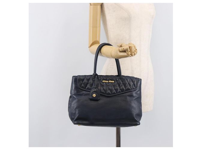 Miu Miu Hand Bag Vitellolux 2way Navy Gold - vista 28