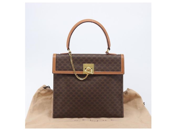 Céline CELINE Macadam Canvas Hand Bag PVC Leather Brown Gold - vista 12