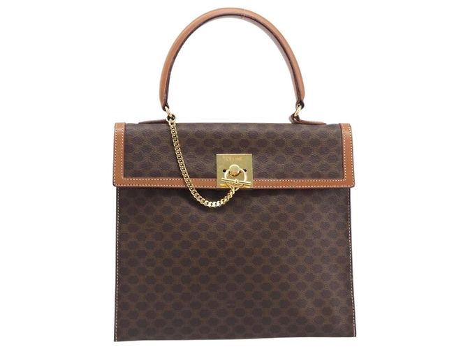 Céline CELINE Macadam Canvas Hand Bag PVC Leather Brown Gold - vista 13