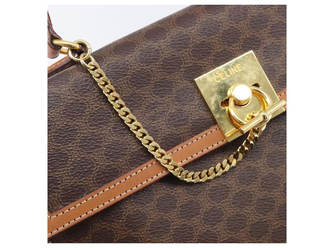 Céline CELINE Macadam Canvas Hand Bag PVC Leather Brown Gold - vista 20