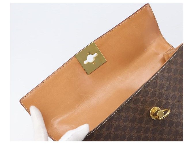Céline CELINE Macadam Canvas Hand Bag PVC Leather Brown Gold - vista 21