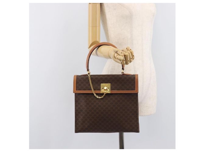 Céline CELINE Macadam Canvas Hand Bag PVC Leather Brown Gold - vista 26