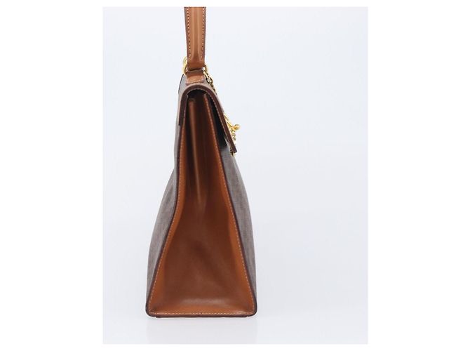 Céline CELINE Macadam Canvas Hand Bag PVC Leather Brown Gold - vista 4
