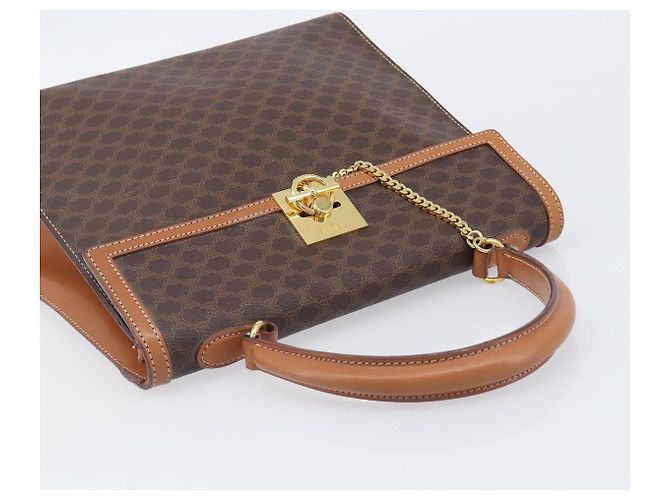 Céline CELINE Macadam Canvas Hand Bag PVC Leather Brown Gold - vista 6