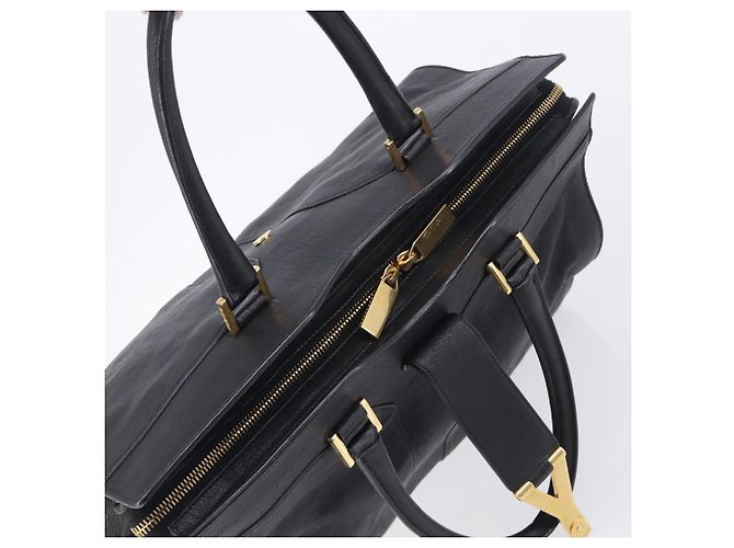 Autre Marque Saint Laurent Cabas Hand Bag Leather 2way Black Gold 311220 - vista 10
