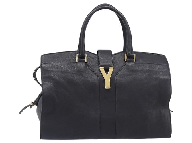 Autre Marque Saint Laurent Cabas Hand Bag Leather 2way Black Gold 311220 - vista 13