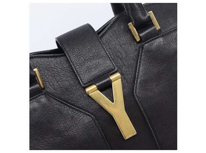 Autre Marque Saint Laurent Cabas Hand Bag Leather 2way Black Gold 311220 - vista 21