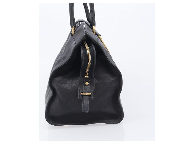 Autre Marque Saint Laurent Cabas Hand Bag Leather 2way Black Gold 311220 - vista 4