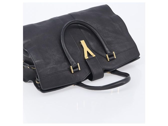 Autre Marque Saint Laurent Cabas Hand Bag Leather 2way Black Gold 311220 - vista 6